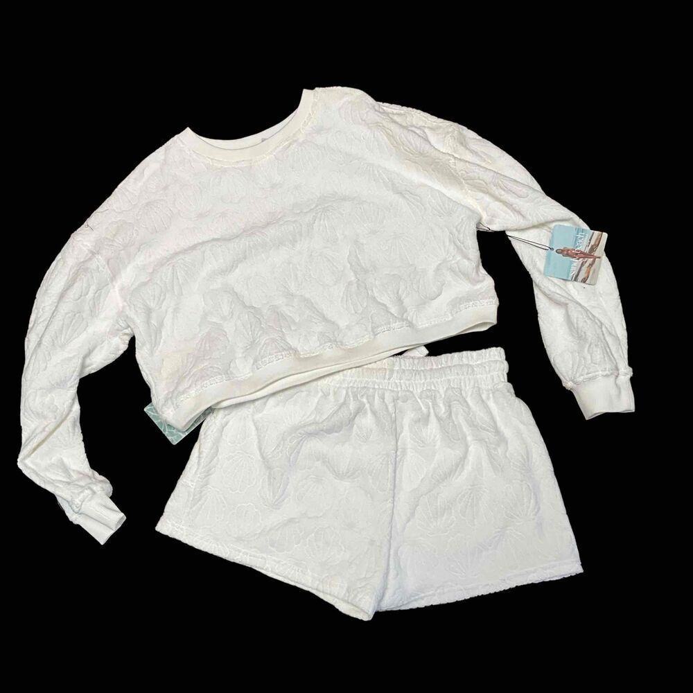 Sandy Beach Women's White Terry Cloth Beach Wear 2 Piece Set Size L